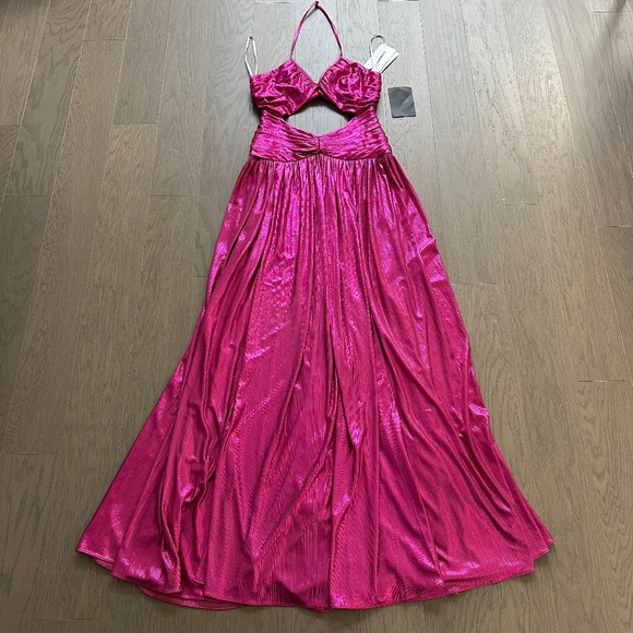 Retrofete Juliana Pink Metallic Lame Halter Cut Out Maxi Dress - with tags - S - Picture 2 of 12
